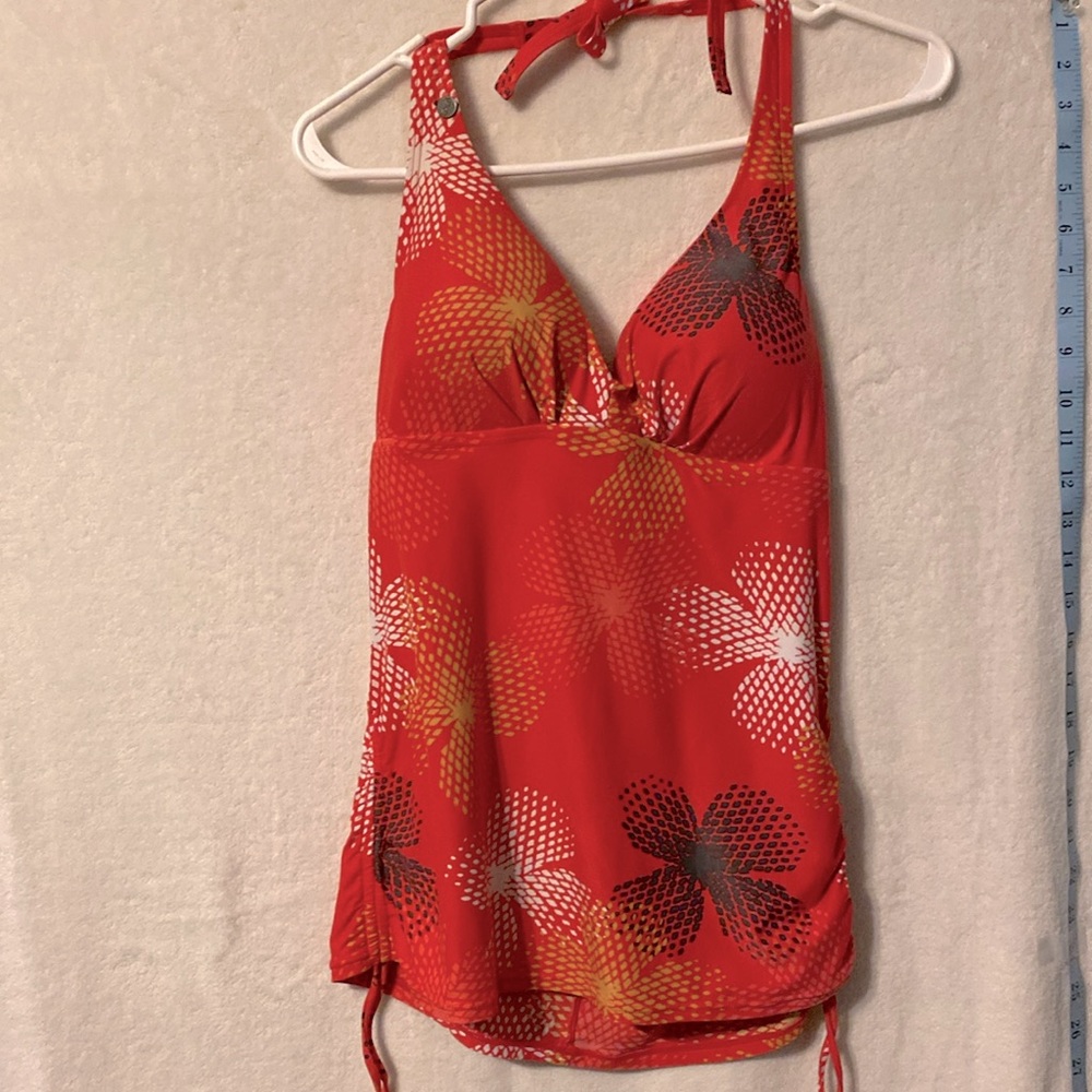 Swim top size large orange, yellow, black, white.